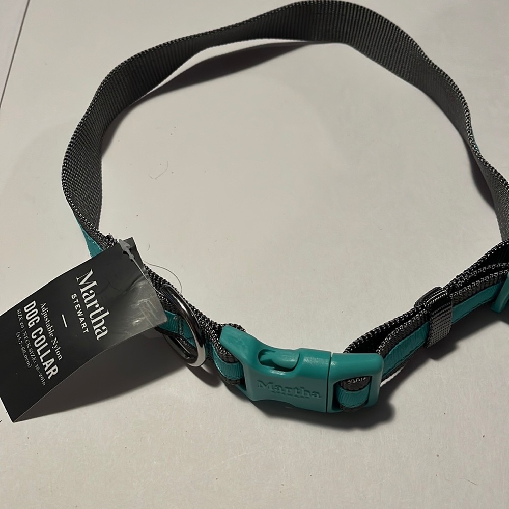 Aqua Martha Stewart Nylon Dog Collar 18-26”
